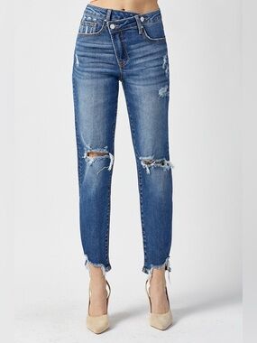 Distressed High-Waist Blue Jeans for Women